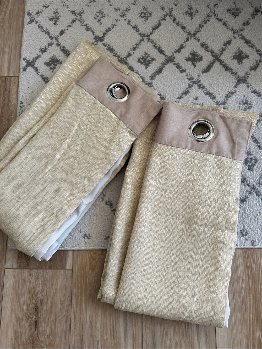 PIER ONE CREAM/TAN TEXTURED CURTAINS PANELS